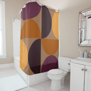 Mid-Century Modern Burnt Wine Eclipse  Shower Curtain