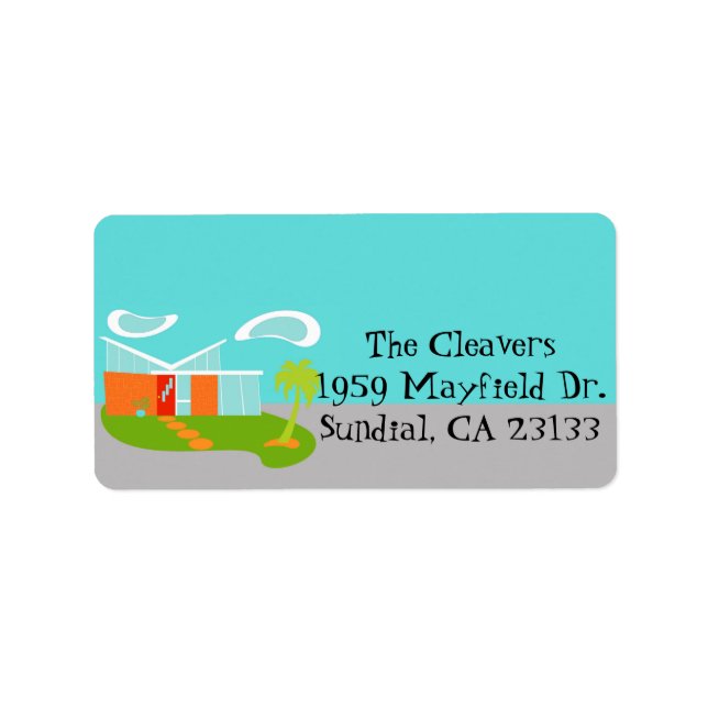 Mid Century Modern Cartoon House Address Labels (Front)