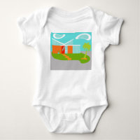 Mid Century Modern Cartoon House Infant Creeper