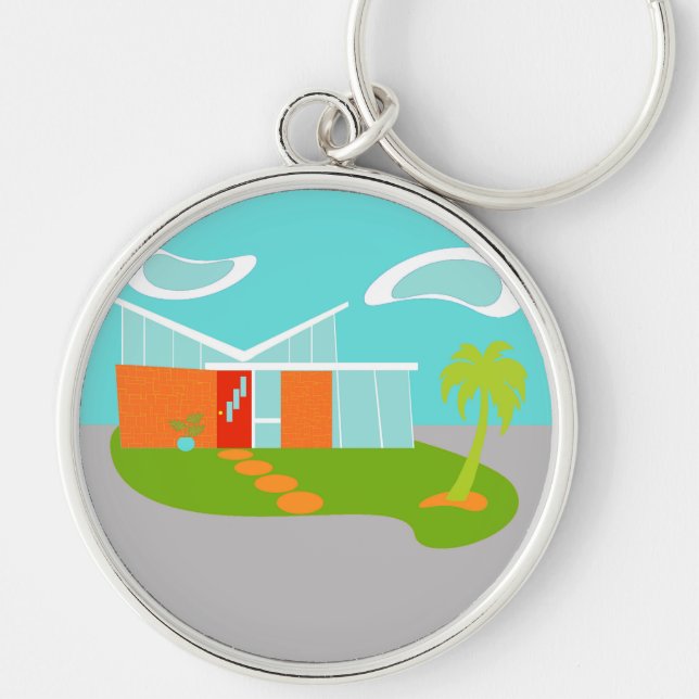 Mid Century Modern Cartoon House Keychain (Front)