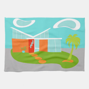 Mid Century Modern Cartoon House Kitchen Towel