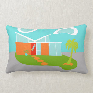 Mid Century Modern Cartoon House Lumbar Pillow