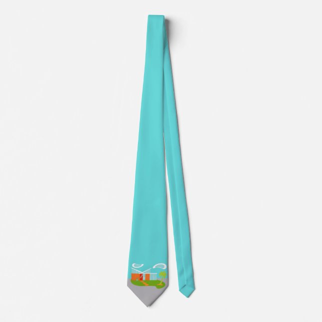 Mid Century Modern Cartoon House Neck Tie (Front)
