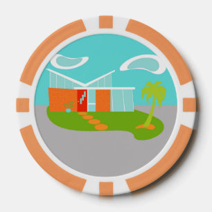 Mid Century Modern Cartoon House Poker Chips