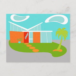 Mid Century Modern Cartoon House Postcard