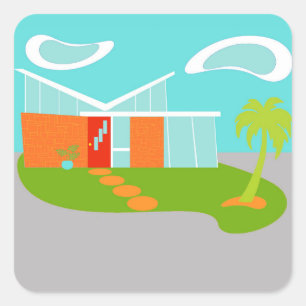 Mid Century Modern Cartoon House Stickers