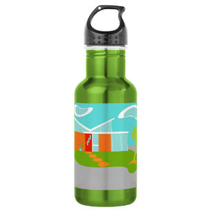 Mid Century Modern Cartoon House Water Bottle
