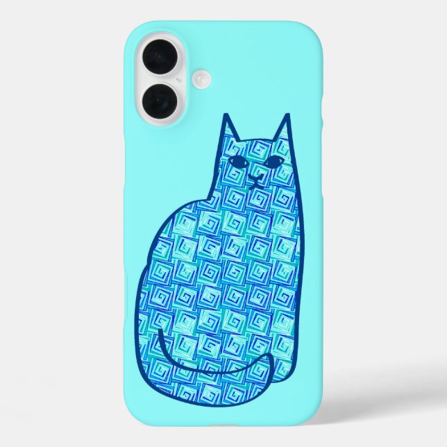 Mid-Century Modern Cat, Aqua and Navy Blue Case-Mate iPhone Case (Back)