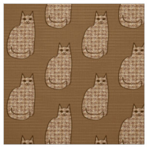 Mid-Century Modern Cat, Beige and Light Brown Fabric