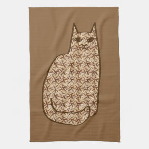 Mid-Century Modern Cat, Beige and Light Brown Tea Towel