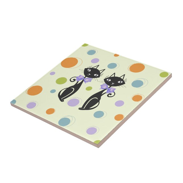 Mid Century Modern Cat Ceramic Tile (Side)