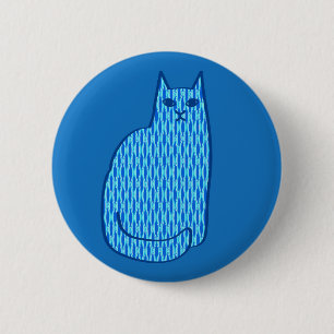 Mid-Century Modern Cat, Cobalt and Light Blue 6 Cm Round Badge