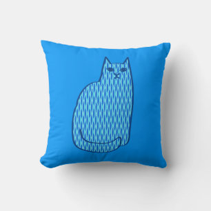 Mid-Century Modern Cat, Cobalt and Light Blue Cushion