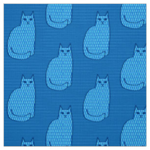 Mid-Century Modern Cat, Cobalt and Light Blue Fabric