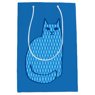 Mid-Century Modern Cat, Cobalt and Light Blue Medium Gift Bag