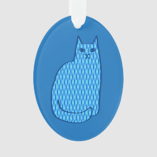 Mid-Century Modern Cat, Cobalt and Light Blue    Ornament