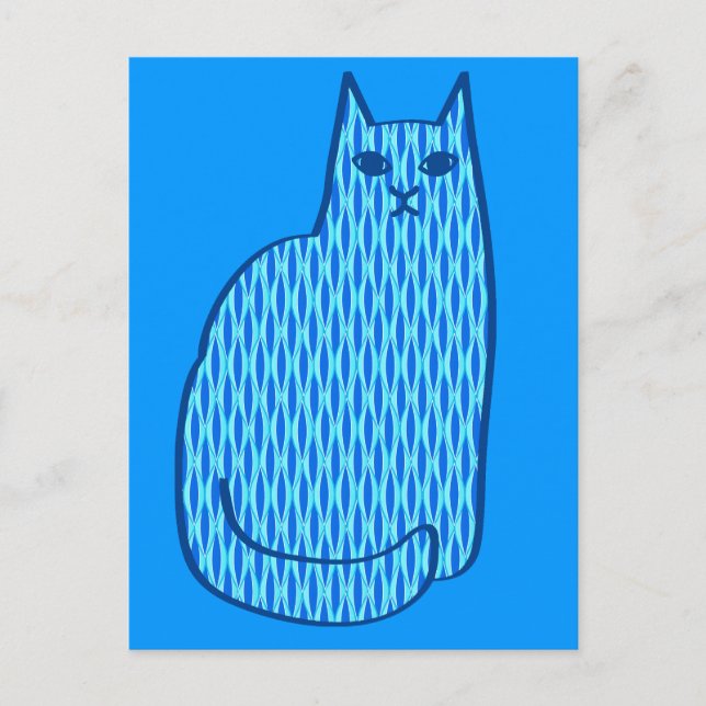 Mid-Century Modern Cat, Cobalt and Light Blue Postcard (Front)
