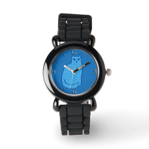 Mid-Century Modern Cat, Cobalt and Light Blue Watch