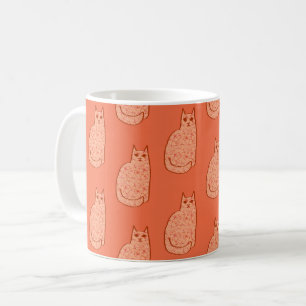 Mid-Century Modern Cat, Coral Orange and White Coffee Mug