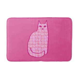 Mid-Century Modern Cat, Fuchsia and Light Pink  Bath Mat