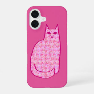 Mid-Century Modern Cat, Fuchsia and Light Pink iPhone 16 Case