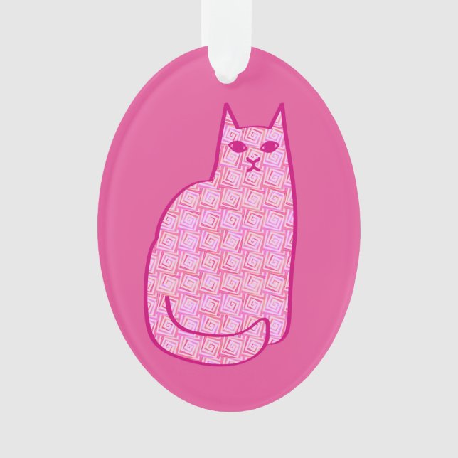 Mid-Century Modern Cat, Fuchsia and Light Pink  Ornament (Front)