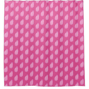 Mid-Century Modern Cat, Fuchsia and Light Pink Shower Curtain