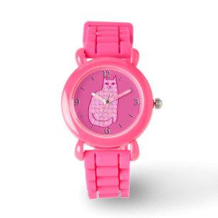 Mid-Century Modern Cat, Fuchsia and Light Pink Watch