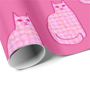 Mid-Century Modern Cat, Fuchsia and Light Pink Wrapping Paper