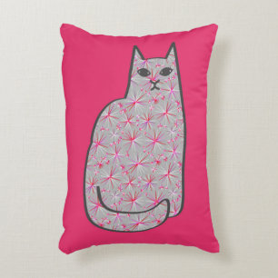 Mid-Century Modern Cat, Grey and Fuchsia Pink  Decorative Cushion