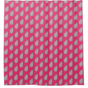 Mid-Century Modern Cat, Grey and Fuchsia Pink  Shower Curtain