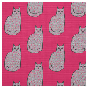 Mid-Century Modern Cat, Grey / Grey and Pink Fabric