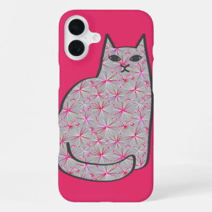 Mid-Century Modern Cat, Grey / Grey and Pink iPhone Case