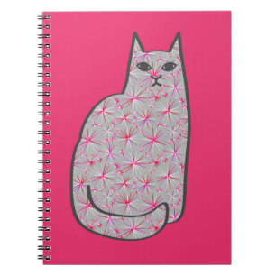 Mid-Century Modern Cat, Grey / Grey and Pink Notebook