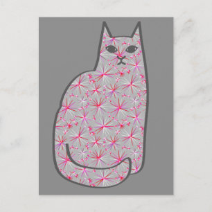 Mid-Century Modern Cat, Grey / Grey and Pink Postcard