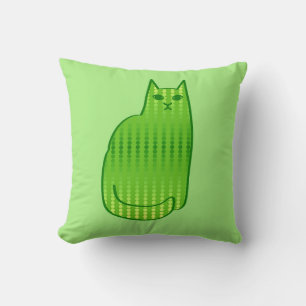 Mid-Century Modern Cat, Lime and Emerald Green   Cushion