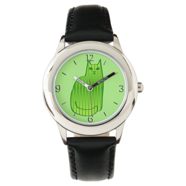 Mid-Century Modern Cat, Lime and Emerald Green   Watch (Front)