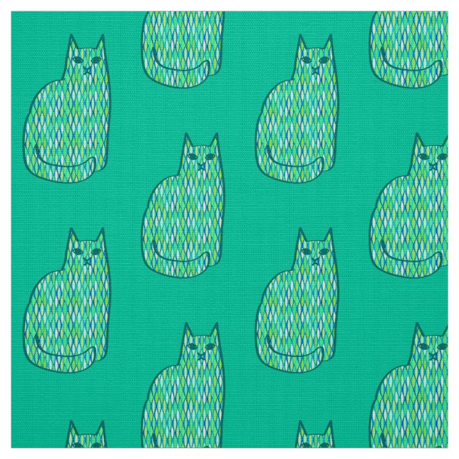 Mid-Century Modern Cat, Mint and Lime Green Fabric (Swatch)
