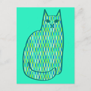 Mid-Century Modern Cat, Mint and Lime Green Postcard