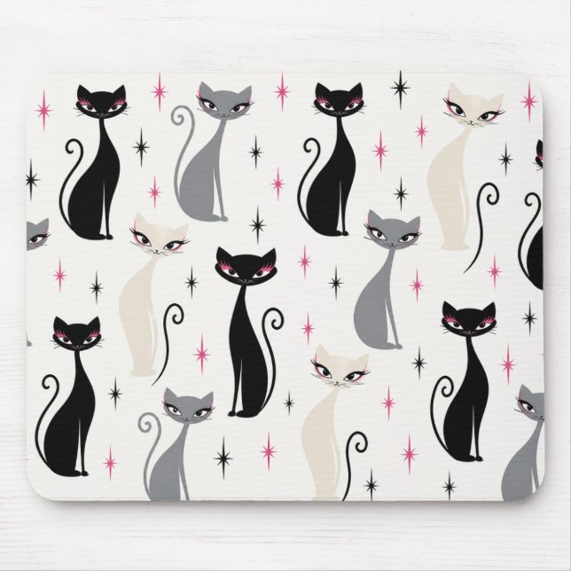 Mid Century Modern Cat Mouse Pad Retro Atomic Cats (Front)