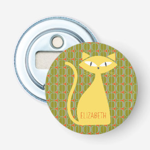 Mid Century Modern Cat on Geometric Pattern Bottle Opener