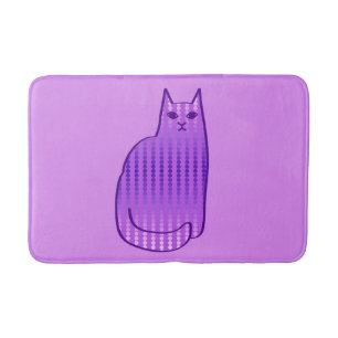 Mid-Century Modern Cat, Orchid and Purple Bath Mat
