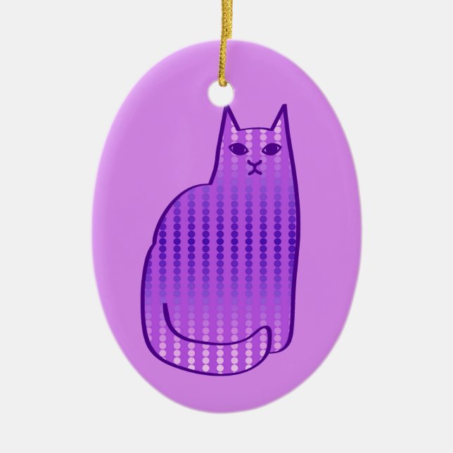 Mid-Century Modern Cat, Orchid and Purple Ceramic Ornament (Front)