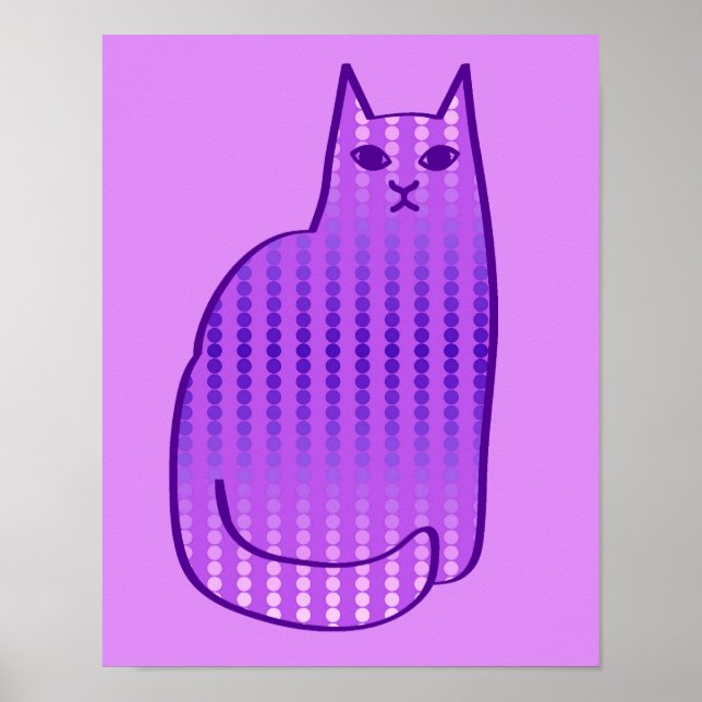 Mid-Century Modern Cat, Orchid and Purple Poster (Front)