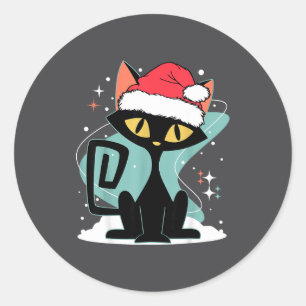 Mid Century Modern Cat Santa Hat Christmas 70s Ret Classic Round Sticker
