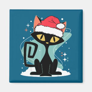 Mid Century Modern Cat Santa Hat Christmas 70s Ret Magnet