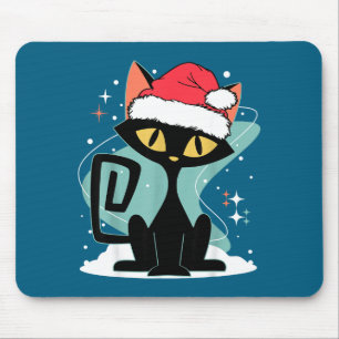 Mid Century Modern Cat Santa Hat Christmas 70s Ret Mouse Pad
