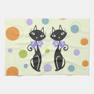 Mid Century Modern Cat Tea Towel