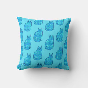 Mid-Century Modern Cat, Turquoise and Navy Cushion