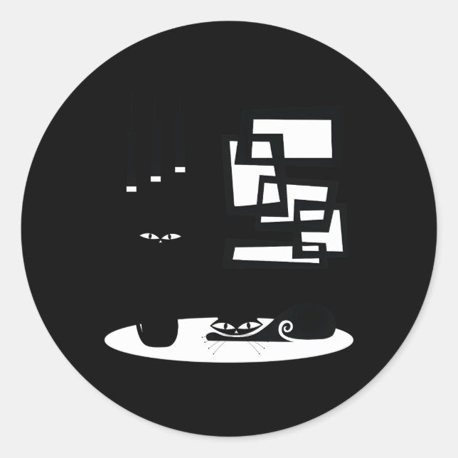Mid Century Modern Cats And Atomic Classic Round Sticker (Front)